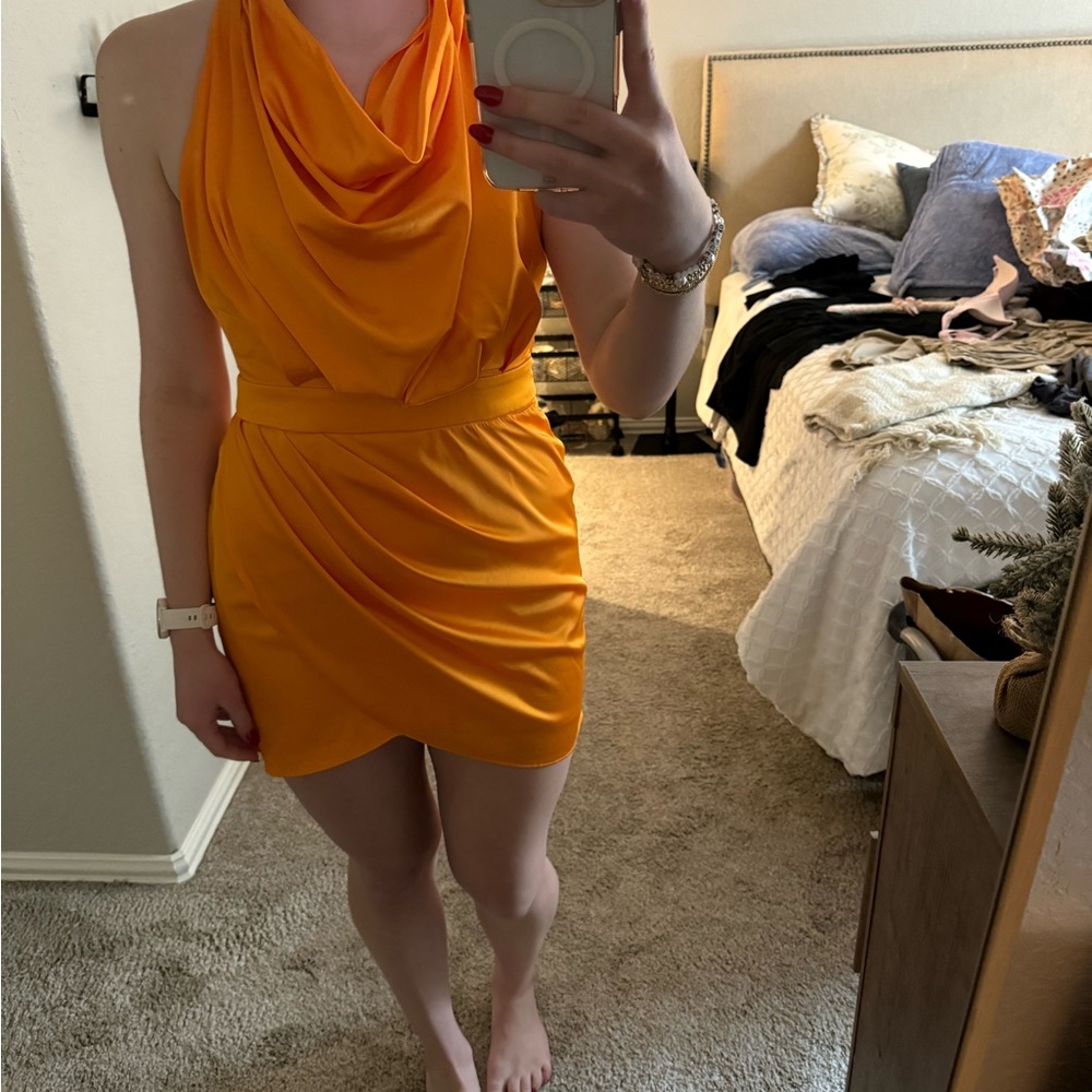 Vibrant Orange Draped Mini Dress